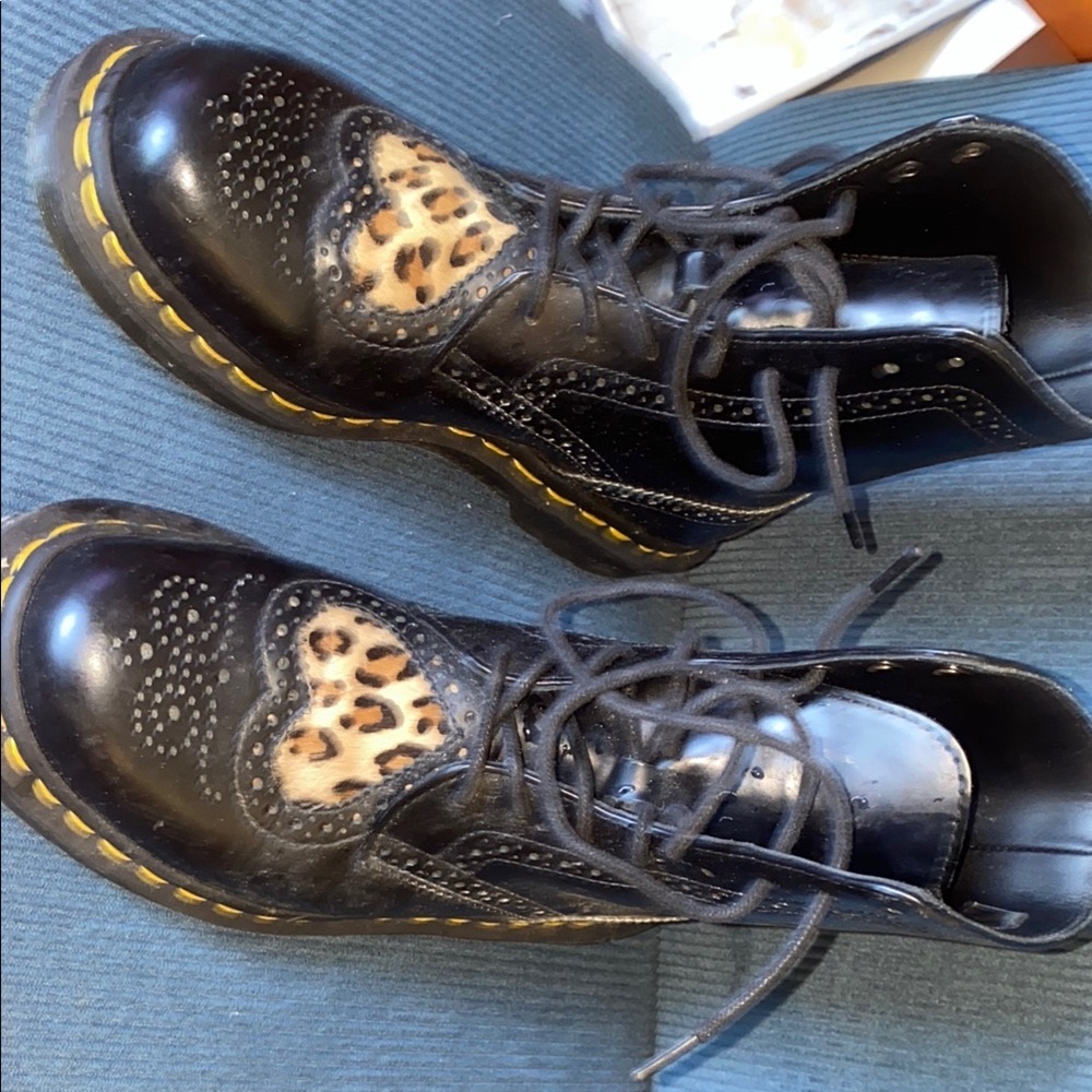 Dr. Martens Black and Brown Combat Boots, women size 6 US. Perfect condition.